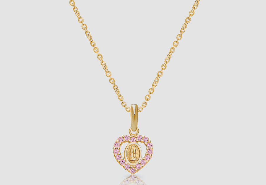 VIRGIN MARY PINK HEART NECKLACE - TINY BLESSINGS