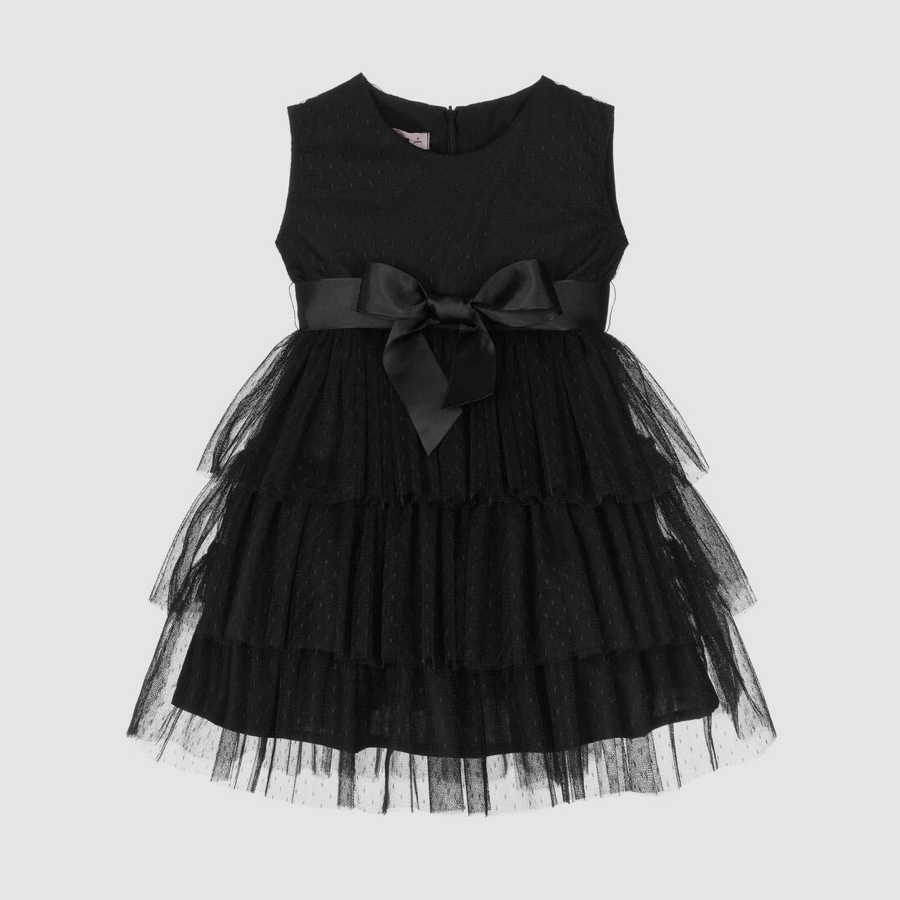 Phi Clothing Girls Black Tulle Tiered Dress