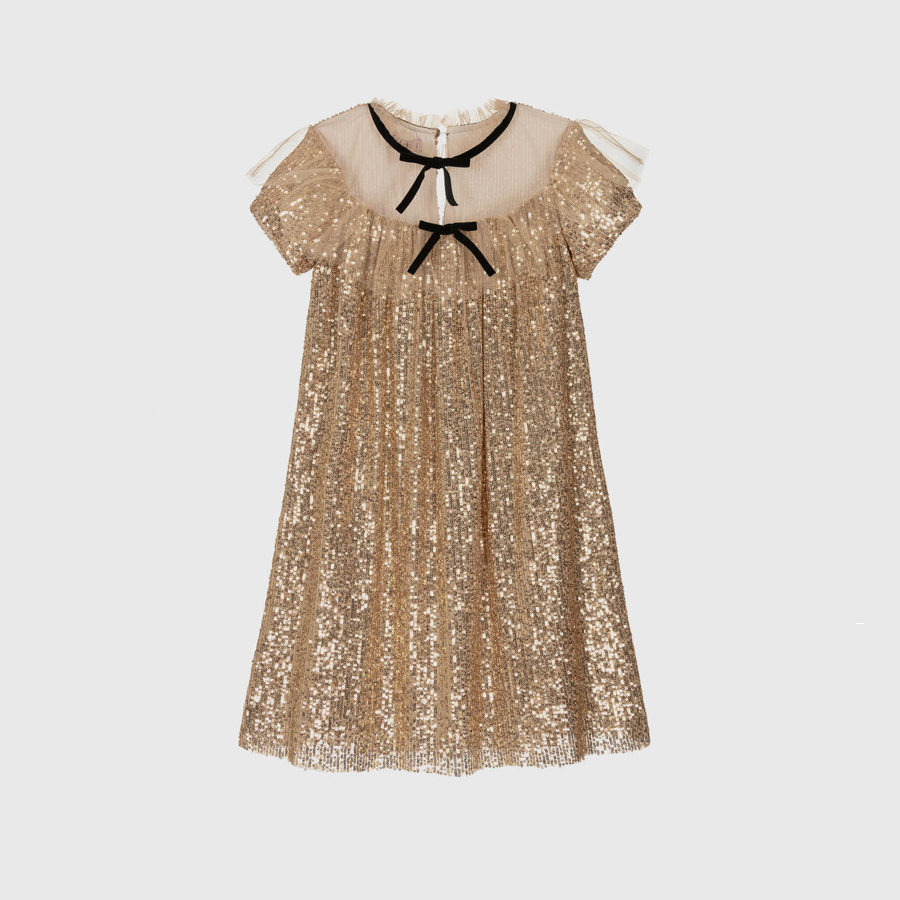 Phi Clothing Girls Gold Sequin & Tulle Dress