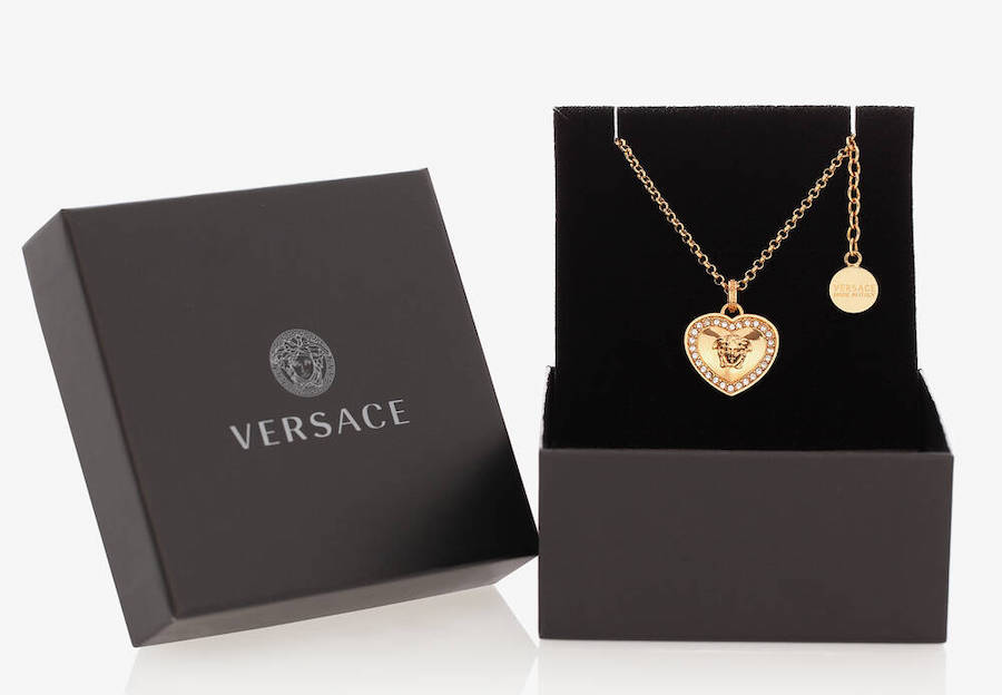 GOLD CRYSTAL MEDUSA HEART NECKLACE - VERSACE