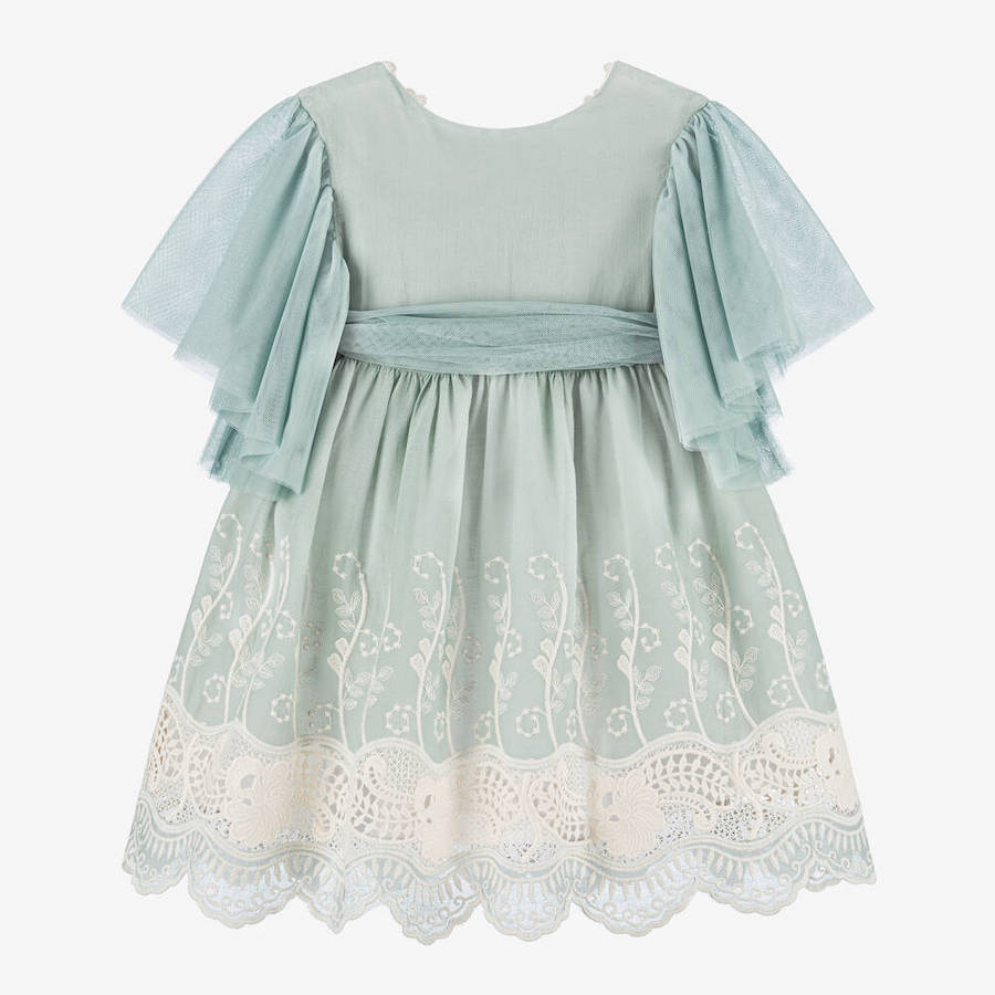 Girls Green Embroidery & Lace Dress