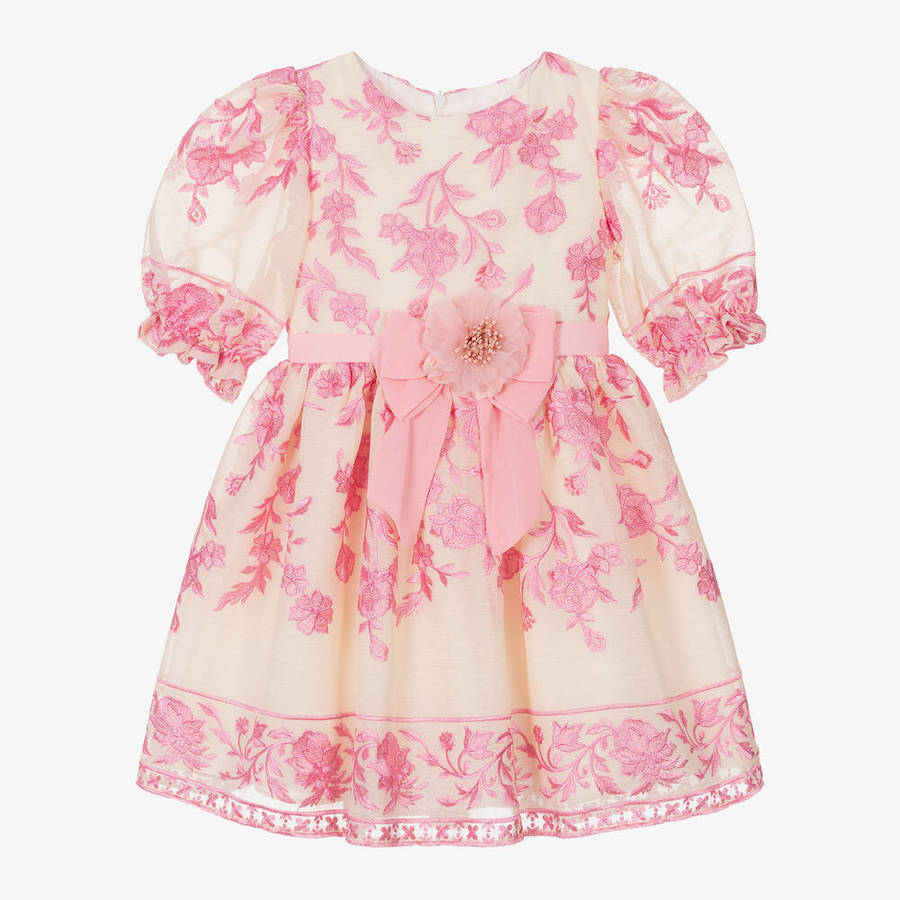 Girls Ivory & Pink Floral Chiffon Dress