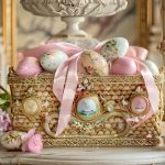 Luxury Easter basket for children 2026 — heirloom wooden toys, Ladurée chocolates and silk ribbons in a wicker basket