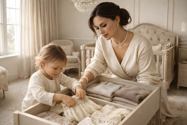 Luxury children's clothing folded and stored for resale — Kidrovia guide to what to do with outgrown designer kids' clothes